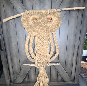 1970's macrame owl wall hanging